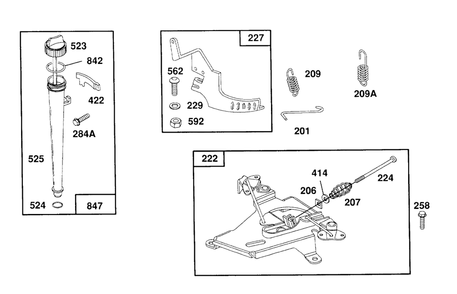 Oil Fill, Control Bracket Diagram and Parts List for 404707-1209-XX  Briggs and Stratton Engine